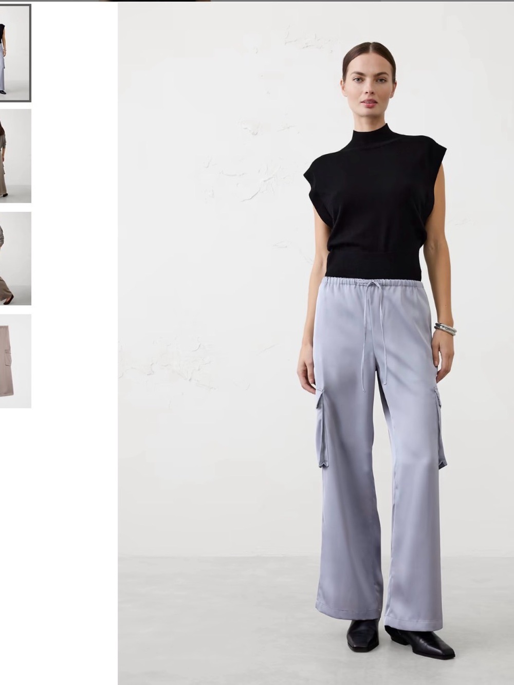 Banana Republic Light Gray Silky Wide-Leg Cargo Pants. Small NWT.